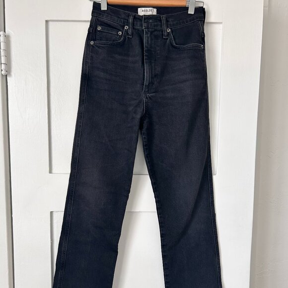 Agolde Pinch Waist Straight Leg Black Denim, Size: 25 - Picture 4 of 6